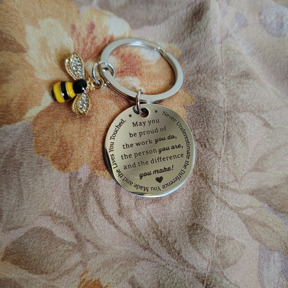 Inspirational Keychain with Bee Charm